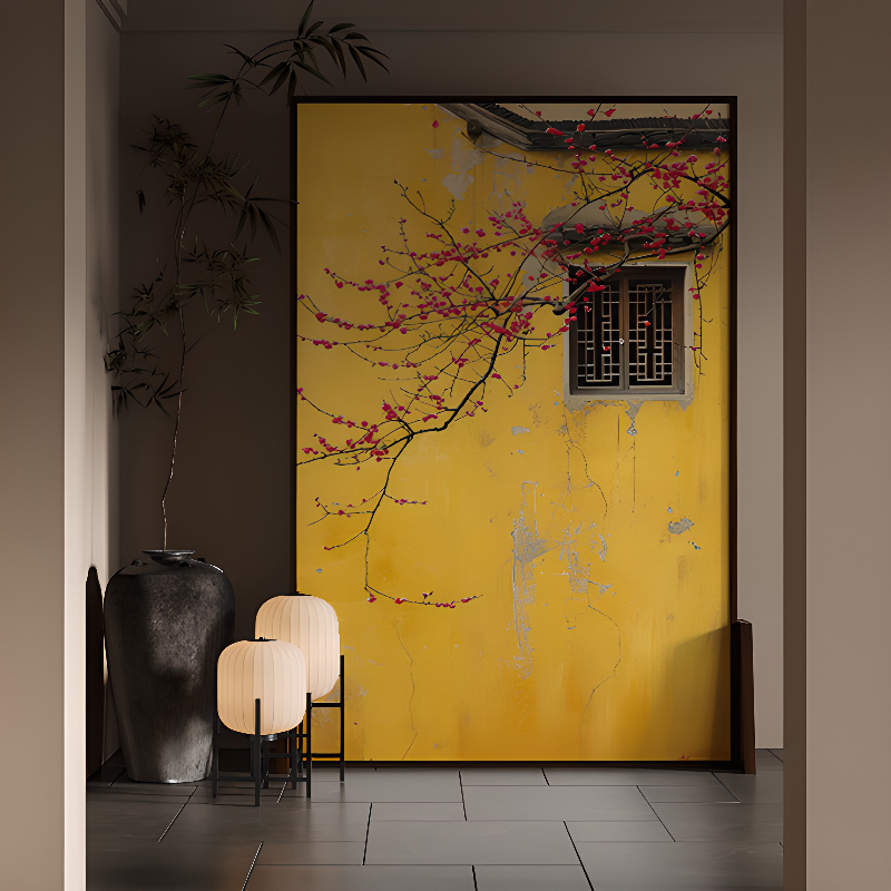 Lemon Colour Contemporary Opaque Single Panel Lumber Wall Partition with Double Sided Print