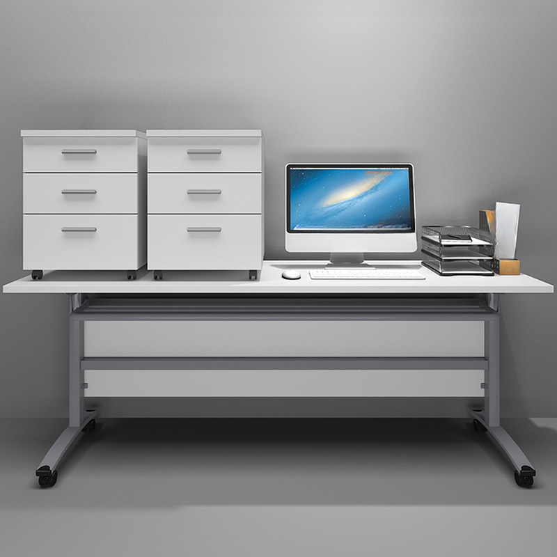 White Modern Office Conference Table with a Rectangular Top for Seats 2, Featuring a Modular Structure and MDF Top