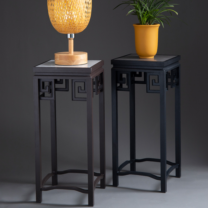 Square Porcelain Floor Plant Table with Metal Frame in a Modern Style