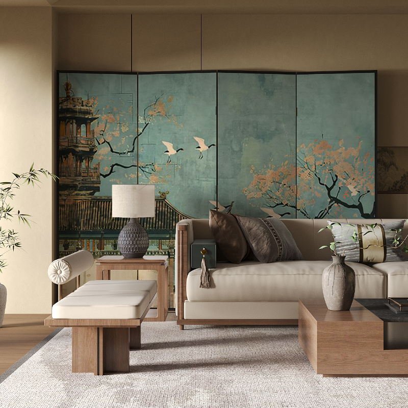 Green Contemporary Opaque Collapsible Lumber Wall Partition with Double Sided Print