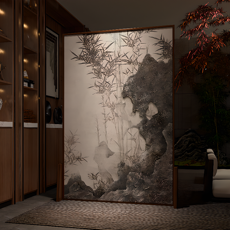 Beige Contemporary Opaque Single Panel Lumber Wall Partition with Double Sided Print