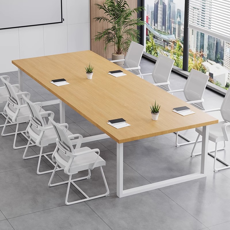 Natural Colour Minimalist Conference Table with a Rectangular Top for Seats 6/Seats 10/for 8 in Faux Wood