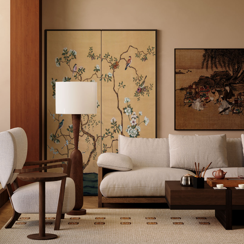 Lemon Colour Contemporary Opaque Collapsible Pine Wood Wall Partition with Double Sided Print