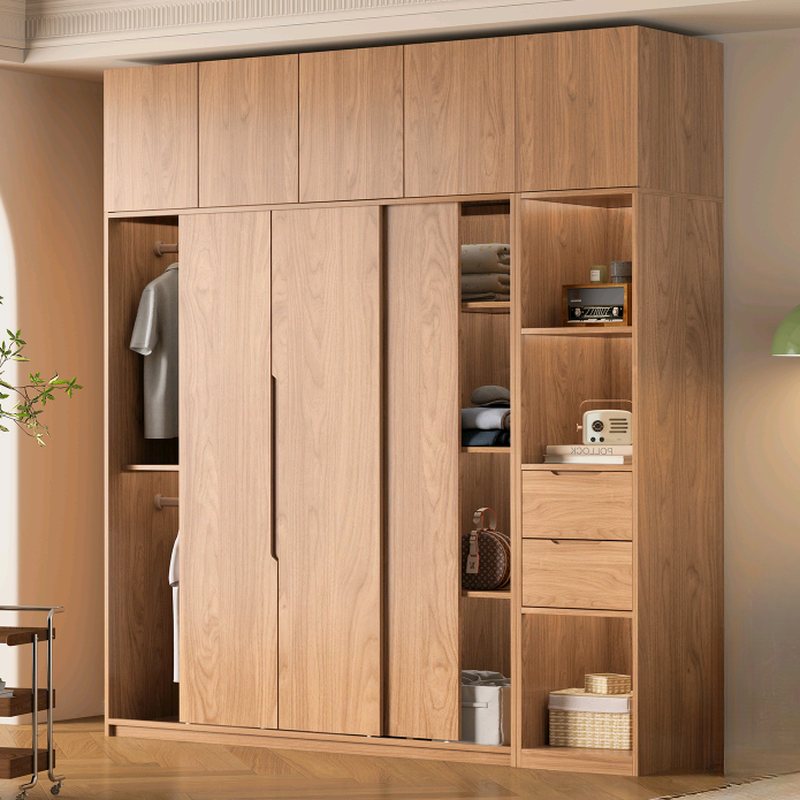 Wood Grain Modern Oak Wood Cabinet Armoire with Soft Close Drawer, Soft Close Door, Interior Shelves, and Clothing Rod