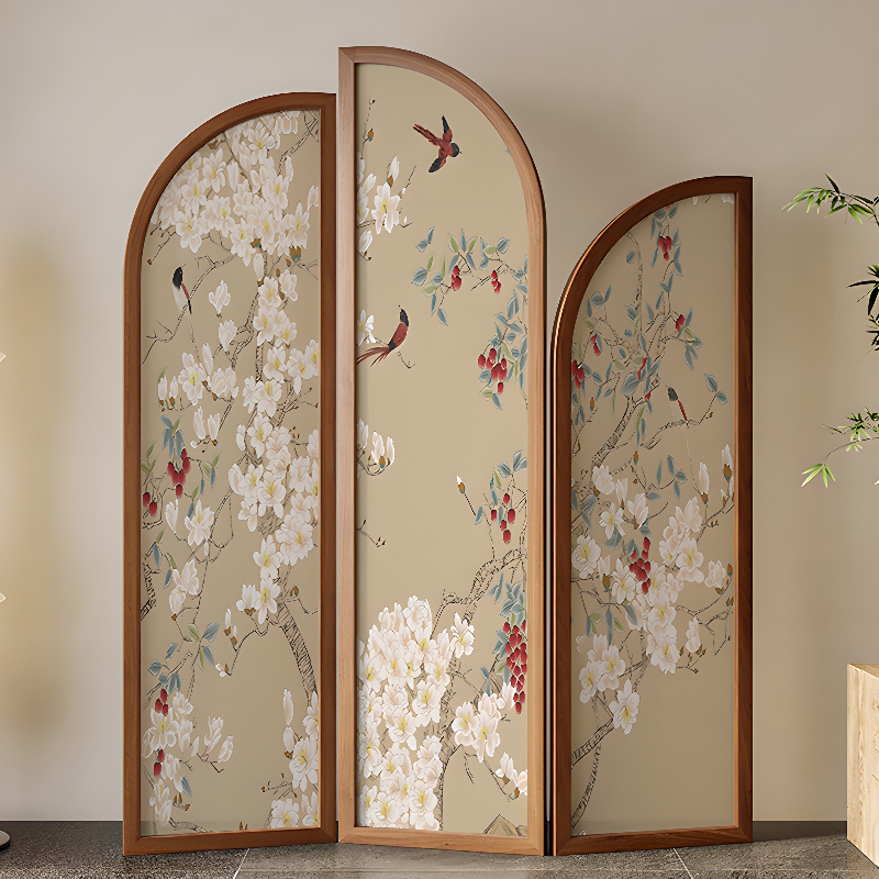 Indoor Room Divider with Translucent Light Filtration, Foldable Design, 3 Panels, Double Sided Print, and Gauze Material