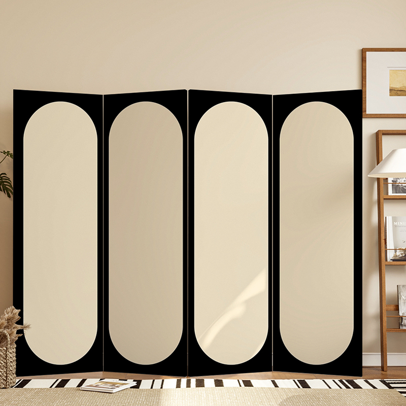 Room Divider in Ink, Modern Indoor Opaque Foldable Design with Wood Frame