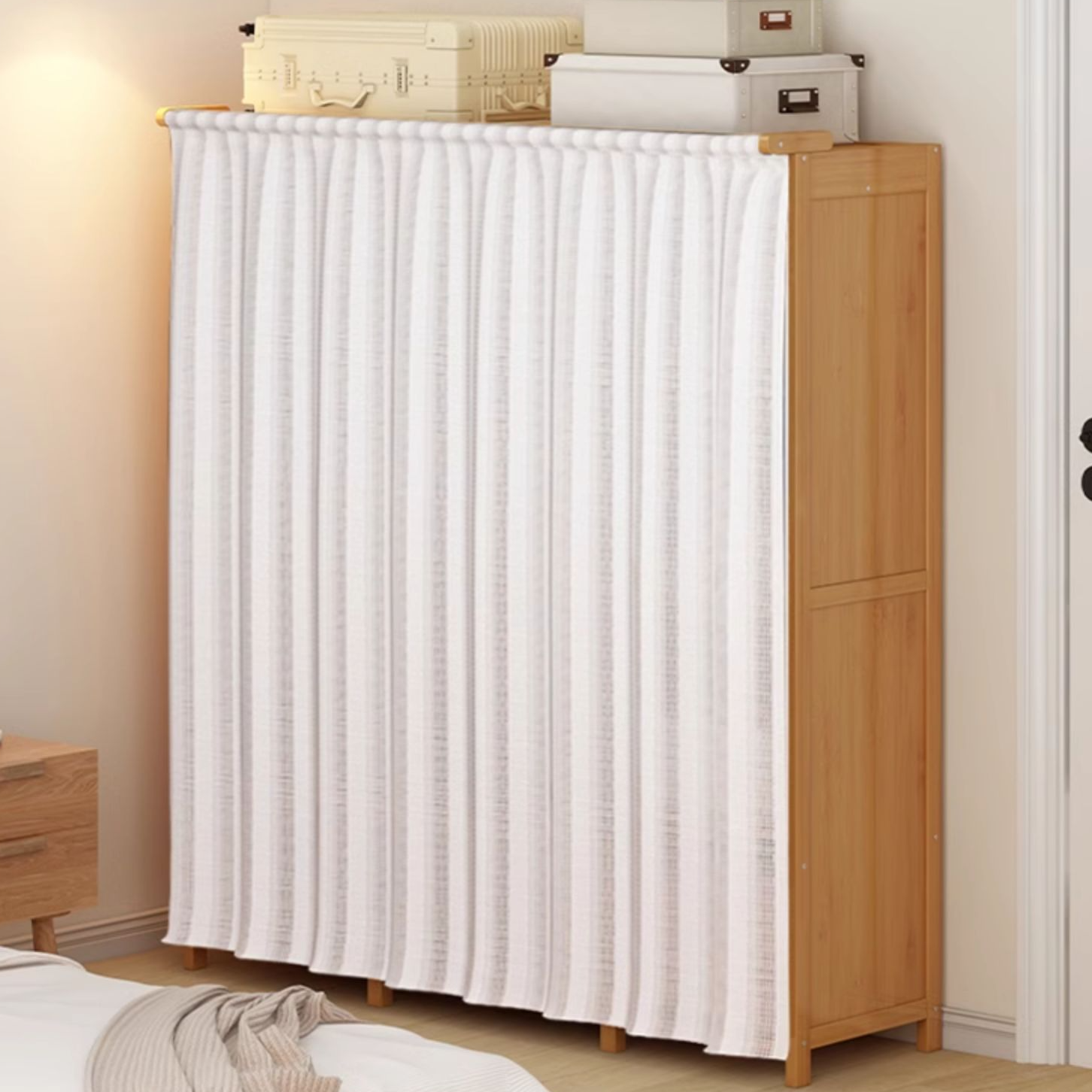 Modern Bambusa Cabinet Armoire with Interior Shelves and Clothing Rod