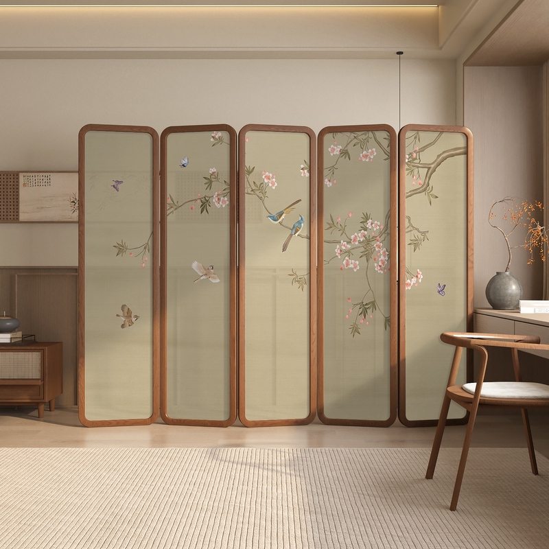 Wall Partition with Contemporary Style for Indoor Use, Translucent Light Filtration, Collapsible Design with 5 Panels, Double Sided Print, and Gauze Screen Material