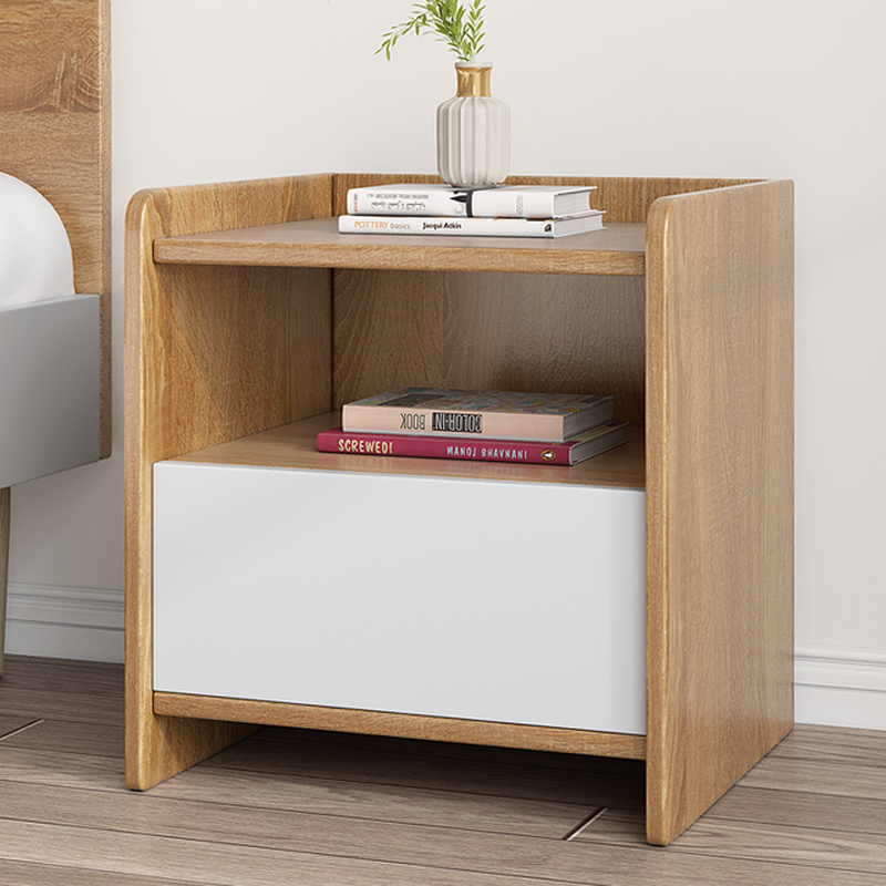 Modern Simple Style Open Nightstand with 1 Drawer and Wood Countertop