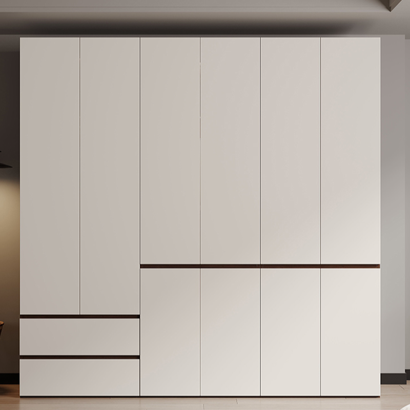 Beige Modern Composite Wood Cabinet Armoire with 2-Drawer, Soft Close Door, Interior Shelves, and Clothing Rod