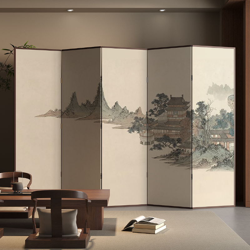 Ink/Tan Contemporary Indoor Opaque Collapsible Lumber Wall Partition