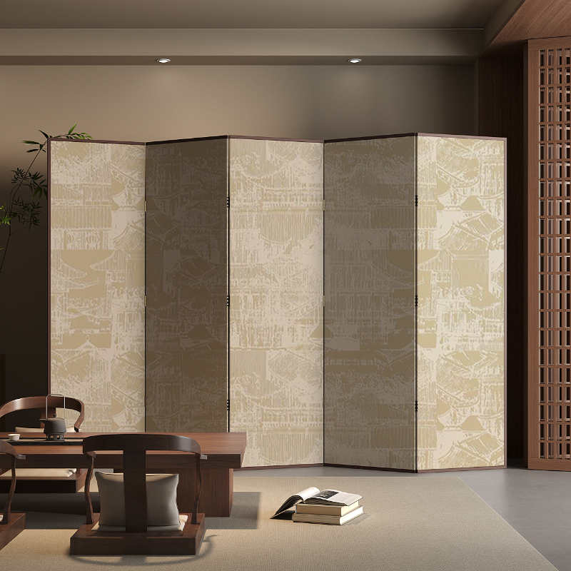 Ink/Auburn Contemporary Indoor Opaque Collapsible Pine Wood Wall Partition