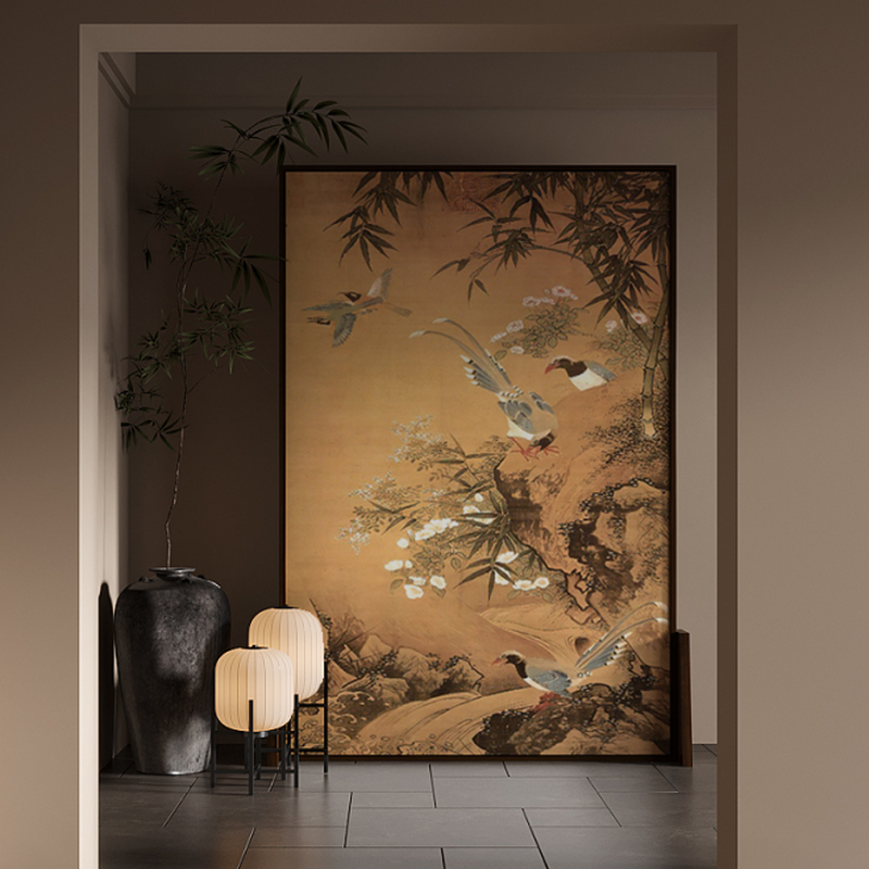 Tan Contemporary Indoor Opaque Single Panel Pine Wood Wall Partition with 1 Panel