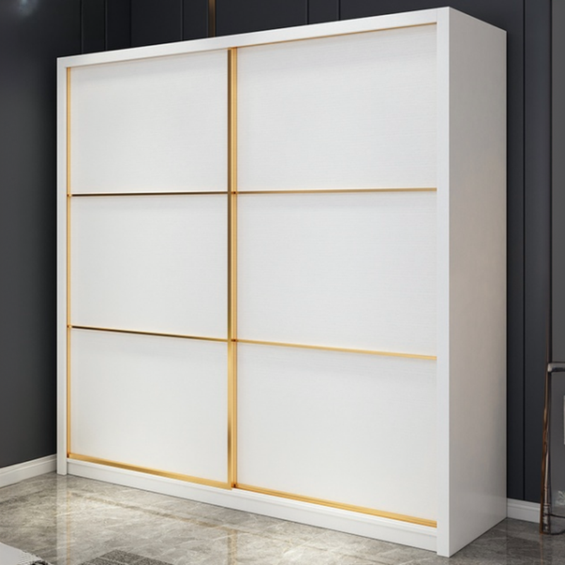 Chalk Modern Composite Wood Cabinet Armoire with Compartments, Mirrored Interior Shelves, and Clothing Rod