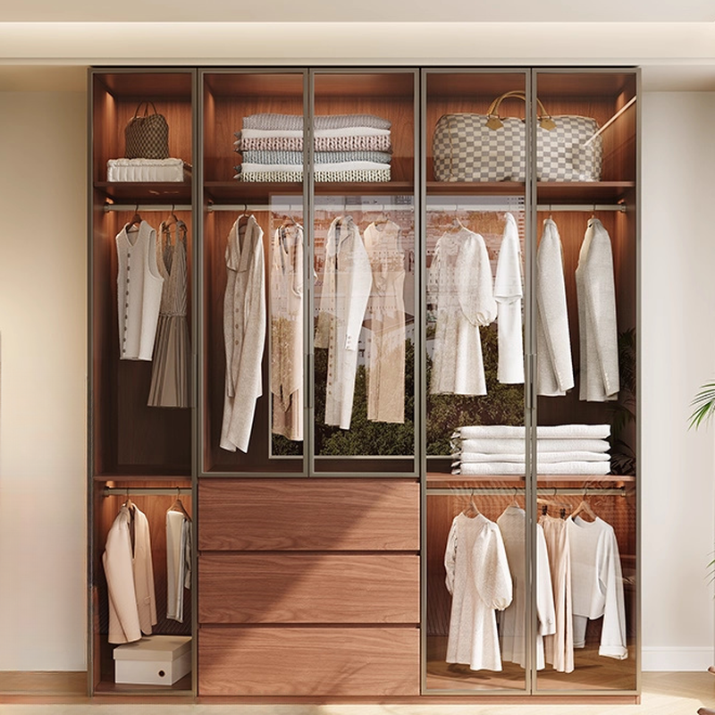 Cocoa Modern Composite Wood Cabinet Armoire with Soft Close Drawer, Soft Close Door, Interior Shelves, and Clothing Rod