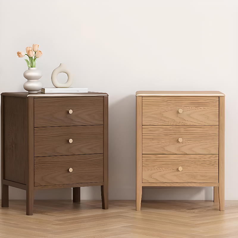 Modern Simple Style Drawer Storage Nightstand with 3 Drawers, Wood Countertop, and Leg