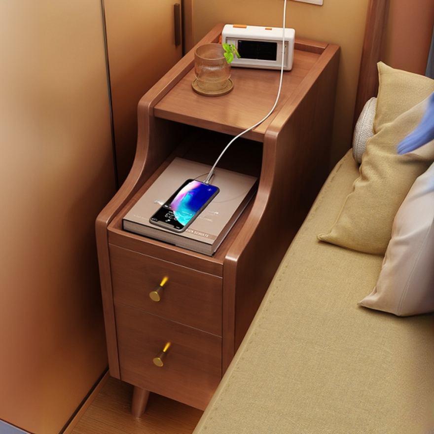 Modern Simple Style Natural Wood Drawer Storage Nightstand with 2 Drawers, 1 Shelf, and Leg