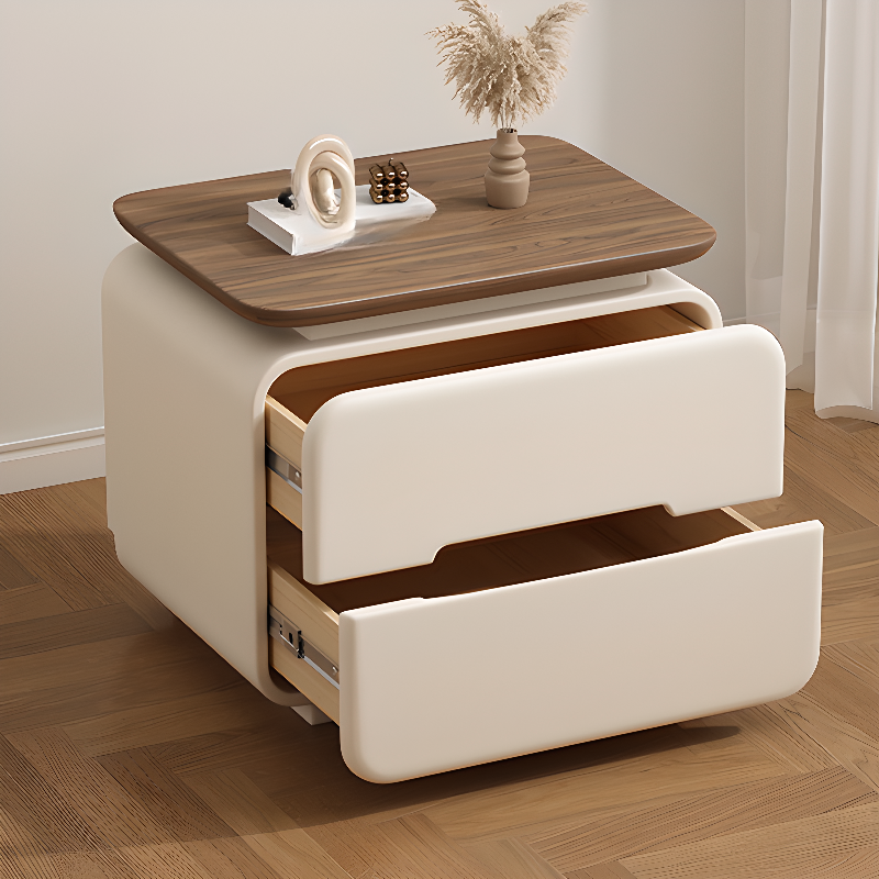 Art Deco Nightstand With Drawer Storage Featuring 2 Drawers and Natural Wood Countertop