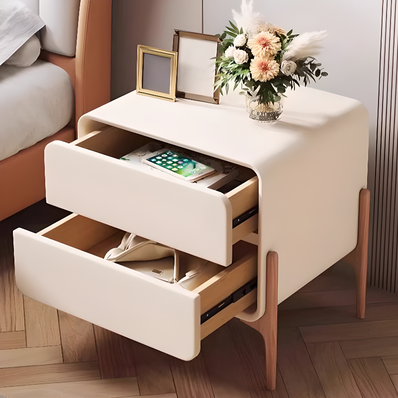 Modern Simple Style Drawer Storage Nightstand with 2 Drawers, Leatherette Countertop, and Leg
