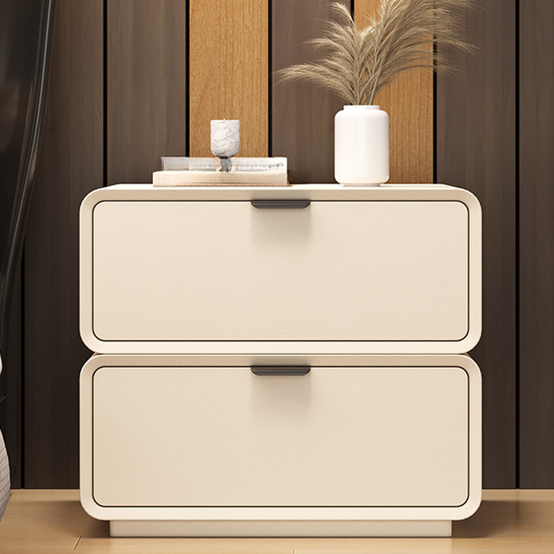 Modern Simple Style Drawer Storage Nightstand with 2 Drawers and Leatherette Countertop