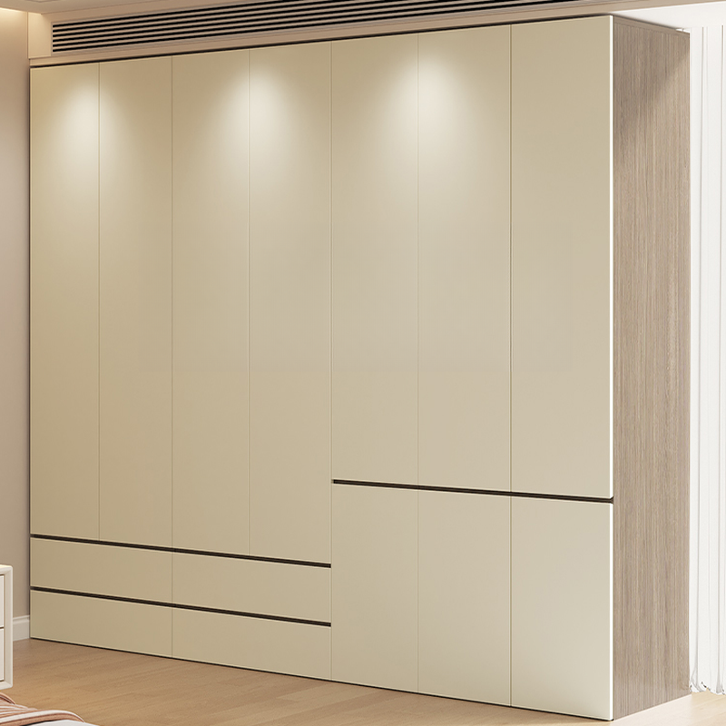 Beige Modern Composite Wood Cabinet Armoire with 2-Drawer/4 Drawers, Soft Close Door, Interior Shelves, and Clothing Rod