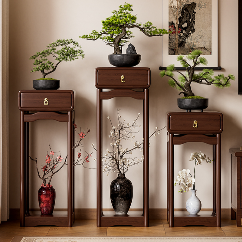 Square/Rectangle Wood Plant Stand Side Table with Drawer