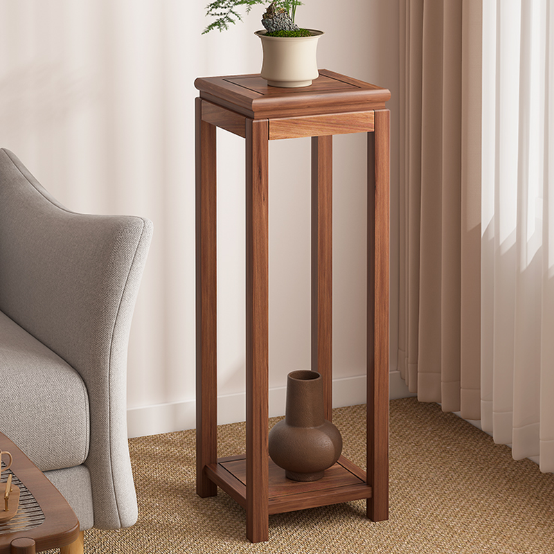 Cocoa Wooden 1 Piece Set Plant Side Table Square/Rectangle with 2 Tiers & 2 Shelves & Legs