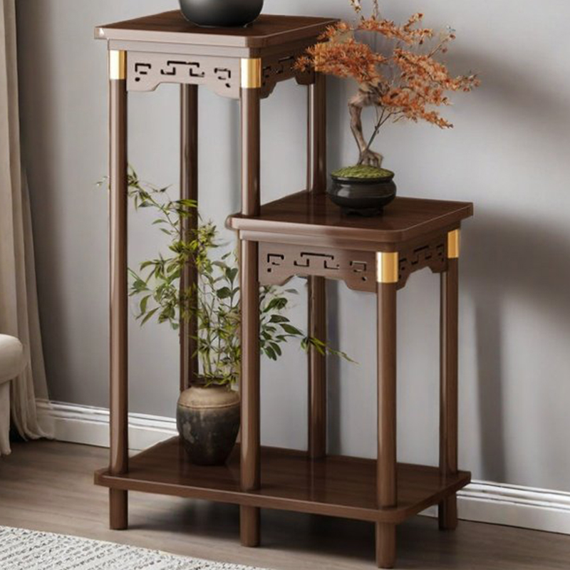 1 Piece Set 2 Tiers/3 Tiers Cocoa Square/Rectangle Wood Plant Stand Side Table with 2 Shelves/3 Shelves and Legs