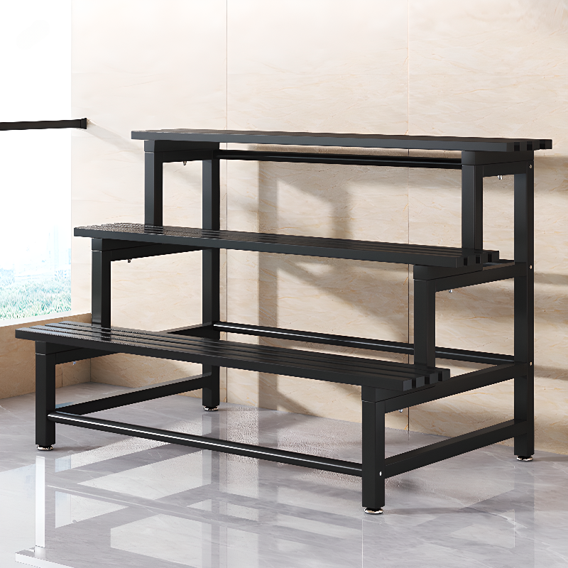 1 Piece Midnight Black Rectangle Metal/Natural Wood 3 Tiers/2 Tiers/4-tier Plant Holder with 4 Shelves/3 Shelves/2 Shelves and Legs