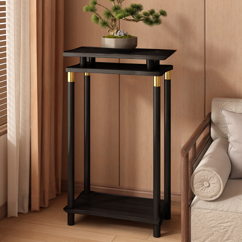 2 Tiers Rectangle Plant Stand Side Table with Wood Top, 1 Piece, 2 Shelves, and Legs