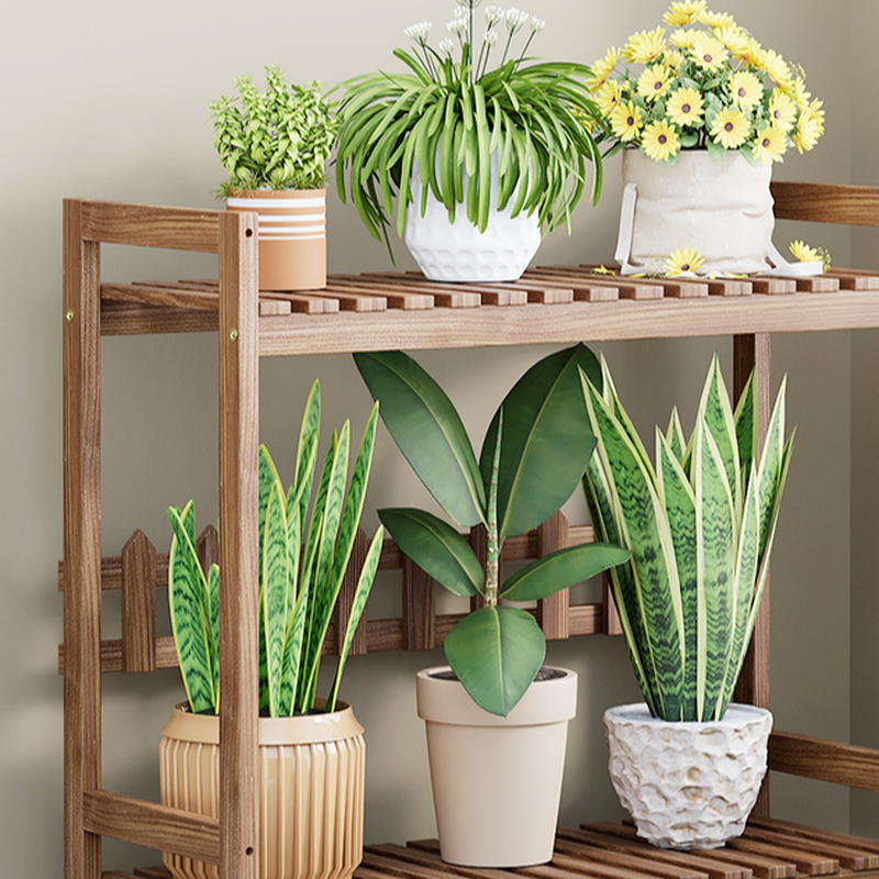 2 Tiers Rectangle Composite Wood Plant Rack with 1 Piece and 2 Shelves Solid Base