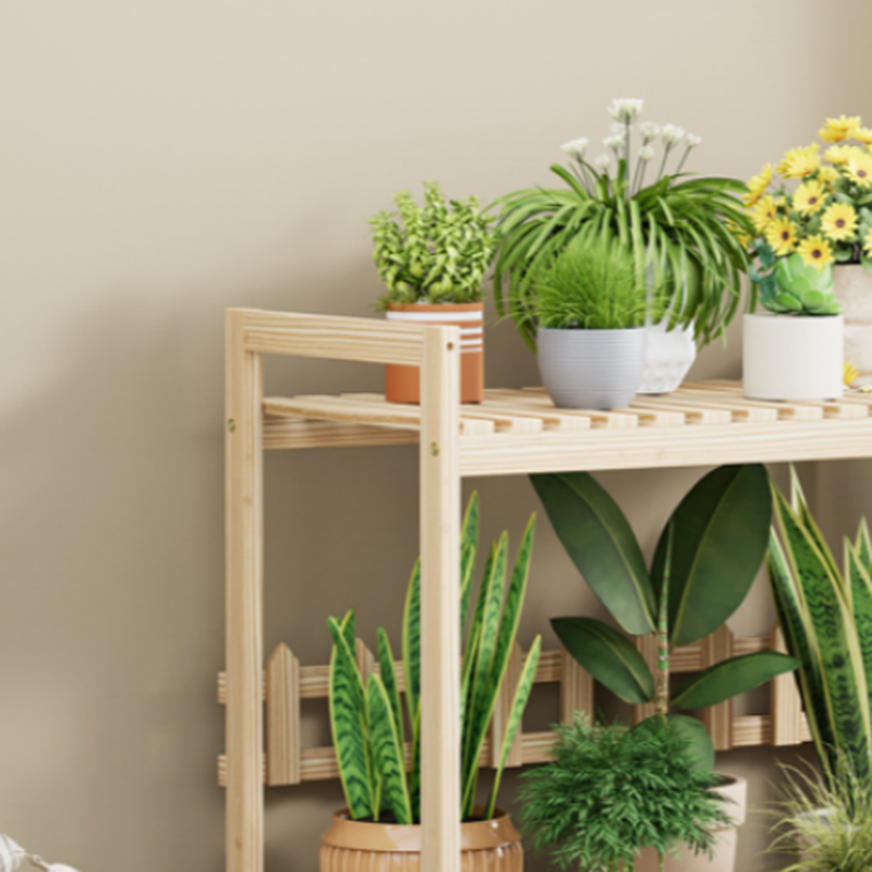 2 Tiers Rectangle Plant Rack with Composite Wood Top, 1 Piece, 2 Shelves, Solid Base