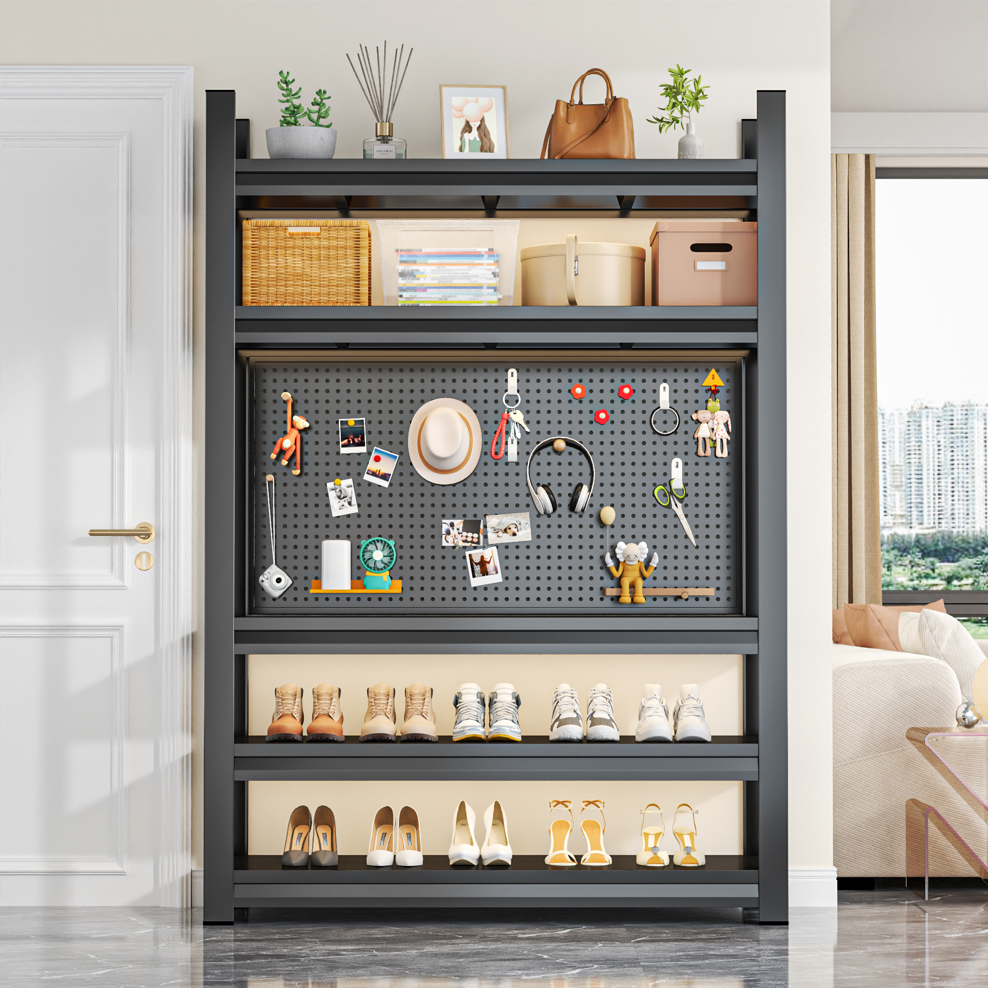 Steampunk Steel Storage Rack with Storage Shelves and Unattached Installation
