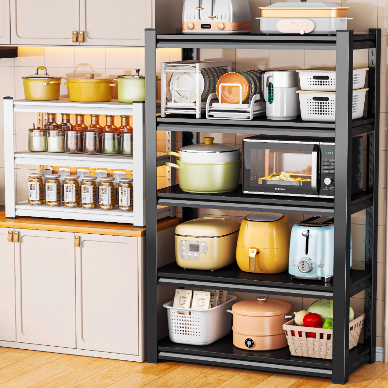 Vintage Midnight Black Steel Standalone Storage Room Shelf with Closed Shelves