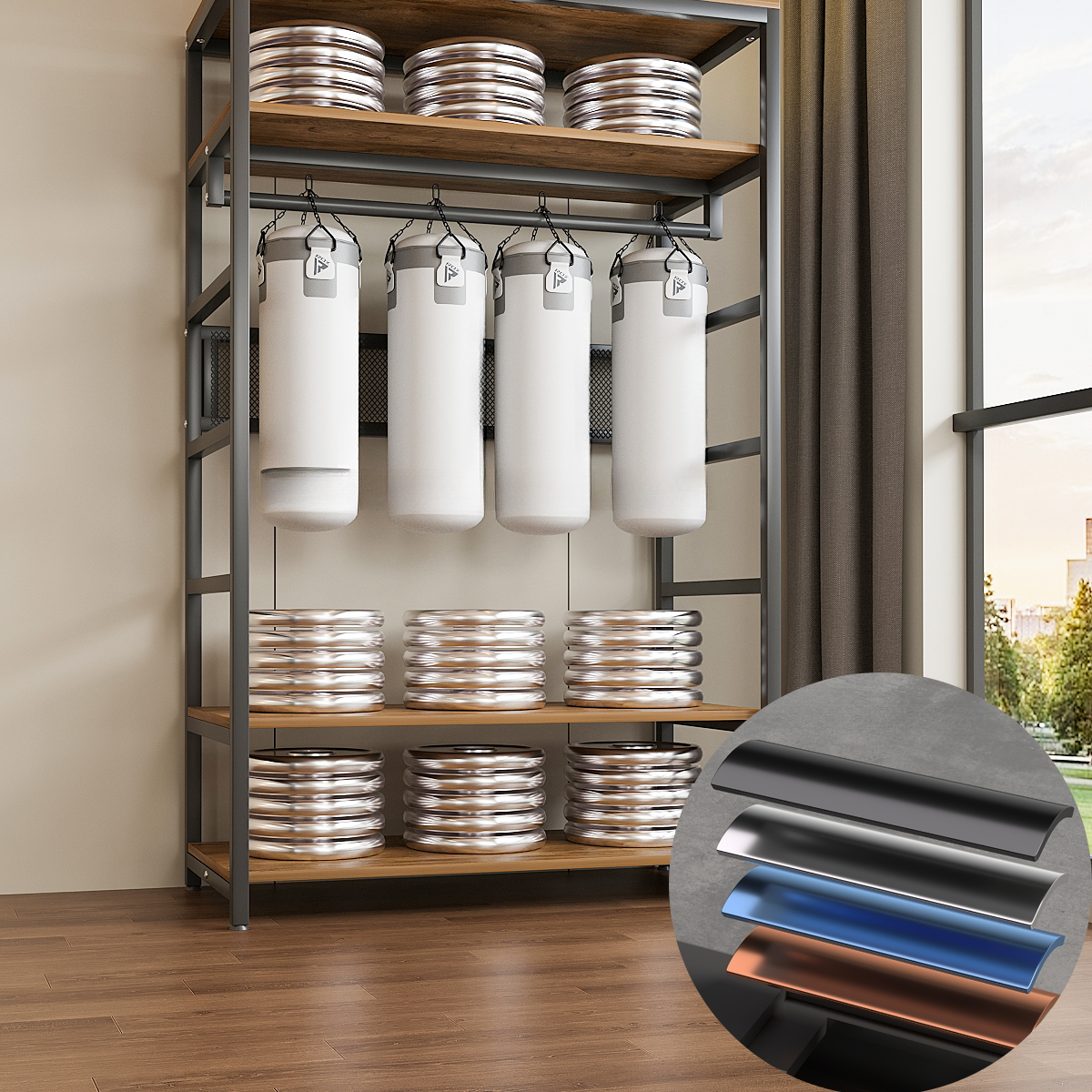 Ink Modern Free Standing Coat Tree with Steel Frame and Open-air Storage