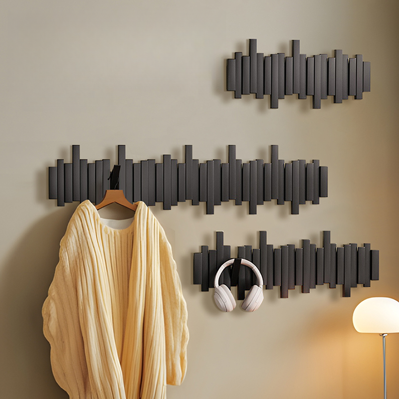 Modern Floating Mount Coat Tree with Natural Wood Frame and Wood Hook