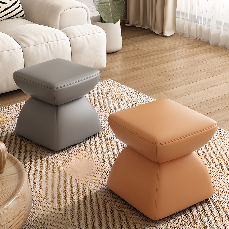 Modern Simple Style Square Solid Colour Standard Ottoman in Faux Leather with Gray/Light Brown/Oatmeal