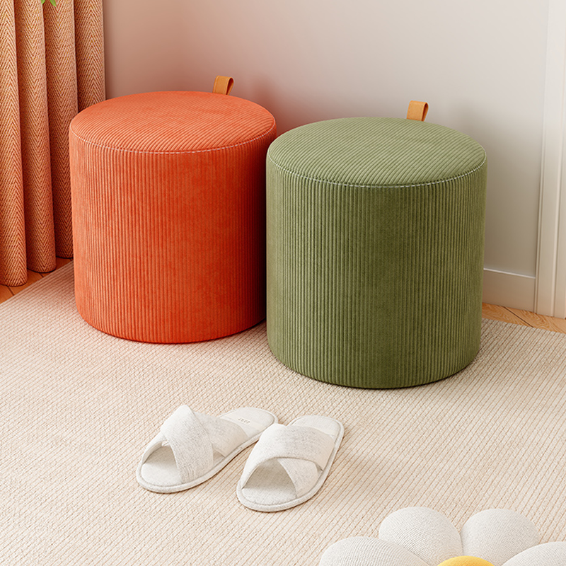 Modern Orbicular Solid Colour Standard Ottoman with Corduroy Upholstery in Citrus Colour/Oatmeal/Cream