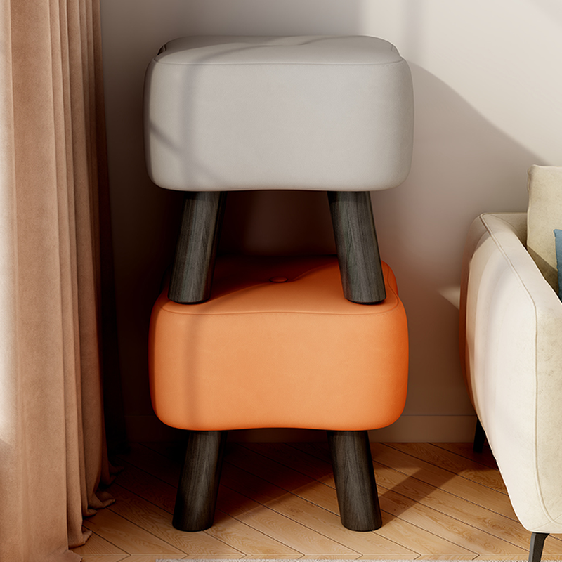 Modern Simple Style Unique Solid Colour Standard Ottoman in Faux Leather withTufted Design