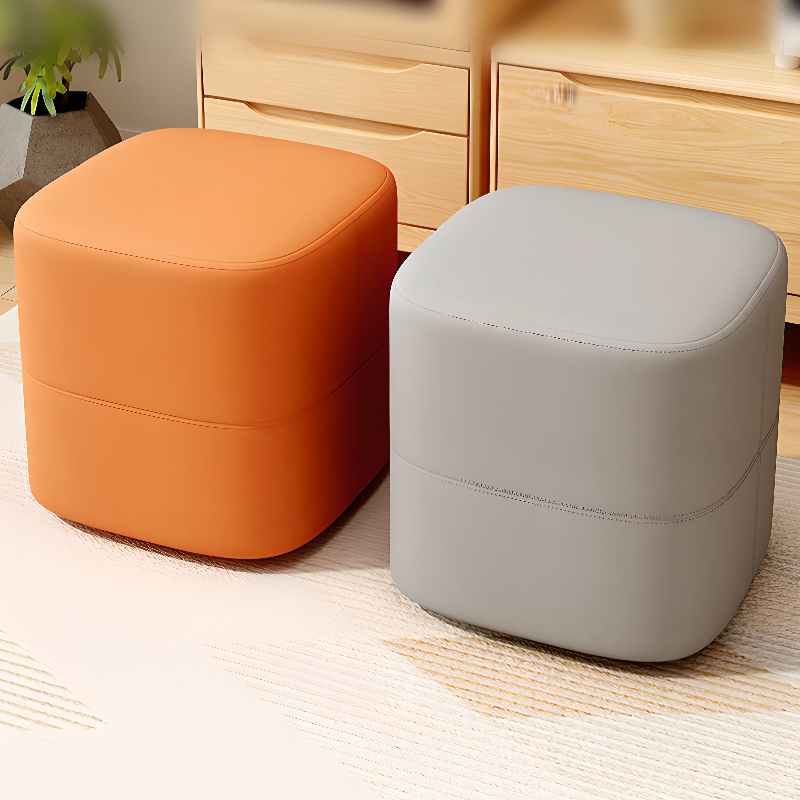 Modern Square Solid Colour Standard/Cube Ottoman in Chalk/Jade Green/Light Brown Leatherette