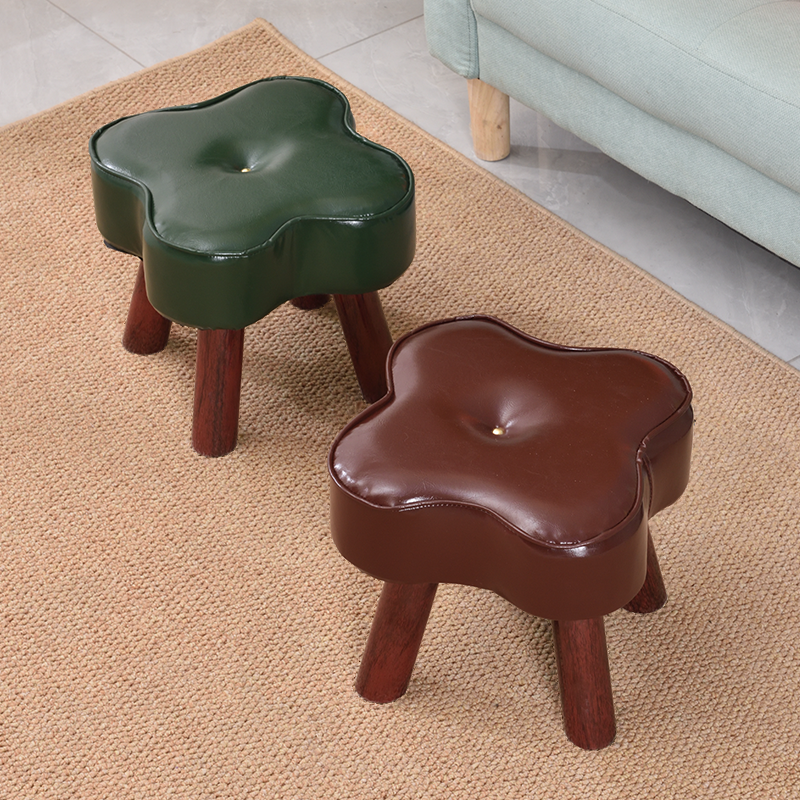 Modern Simple Style Orbicular Solid Colour Standard Ottoman in Faux Leather with Navy Blue/Citrus Colour/Cream Upholstery