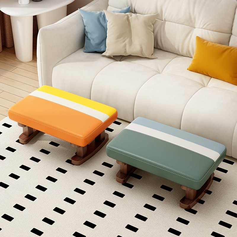Modern Simple Style Rectangular Solid Colour/Patchwork Standard Ottoman with Natural Wood Frame