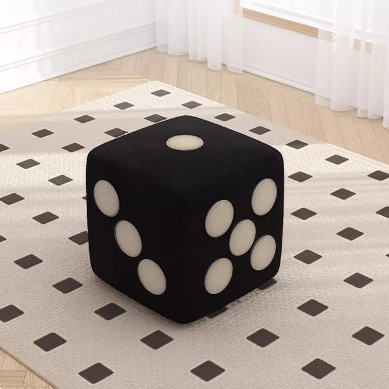 Modern Simple Style Square Spots Standard/Cube Ottoman with Sherpa Upholstery