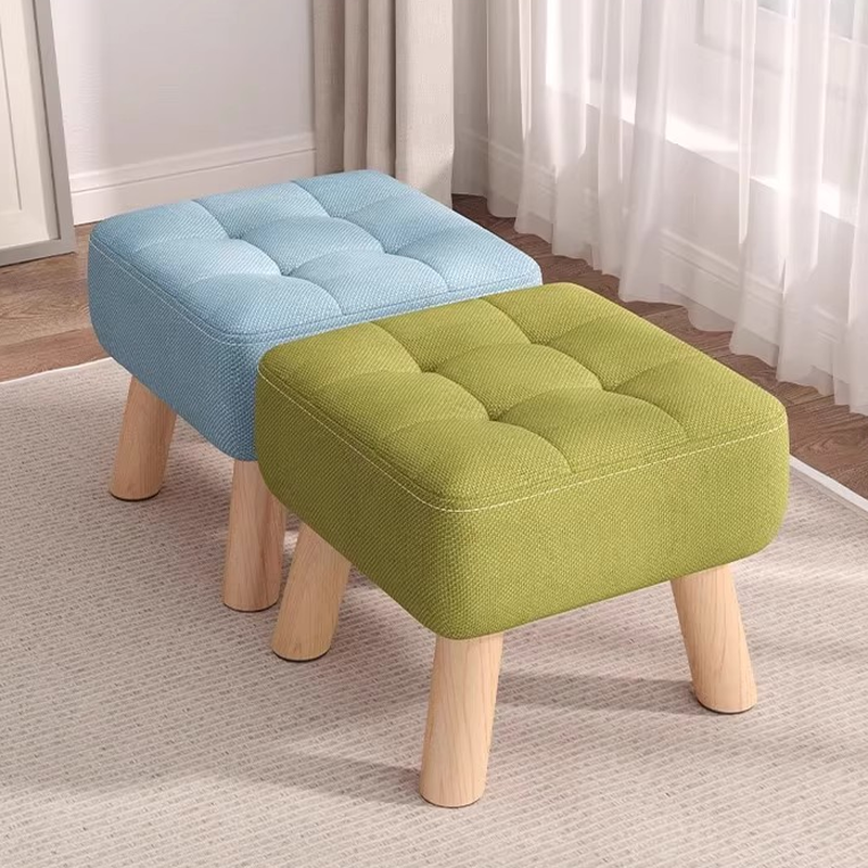 Modish Square Solid Colour Standard Ottoman in Light Gray/Sage/Tangerine with Lumber Frame, Removable Cushion Cover, and Button-tufted Design