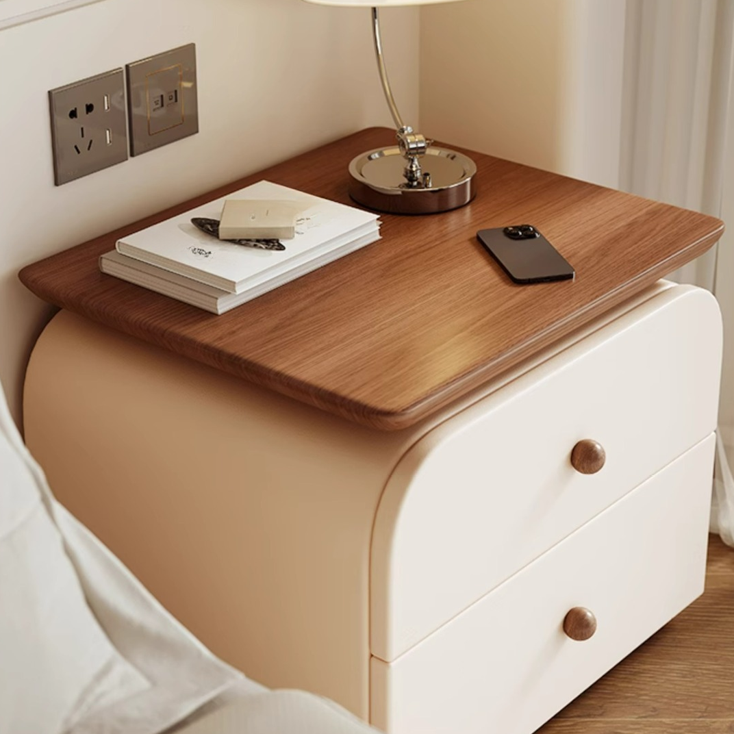 Art Deco Nightstand With Drawer Storage with 2 Drawers and Leatherette Countertop