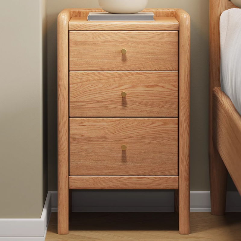 Natural Colour Art Deco 3 Tiers Nightstand With Drawer Storage in Oak