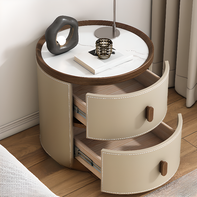 Art Deco 2 Tiers Nightstand With Drawer Storage and Stone Countertop