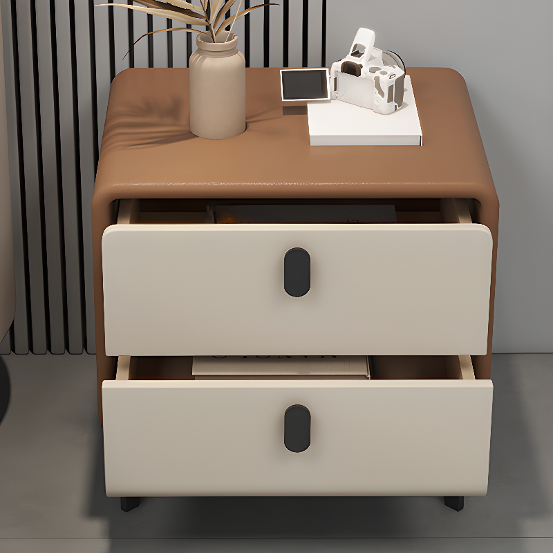 Art Deco 2 Tiers Nightstand With Drawer Storage Featuring Leatherette Countertop