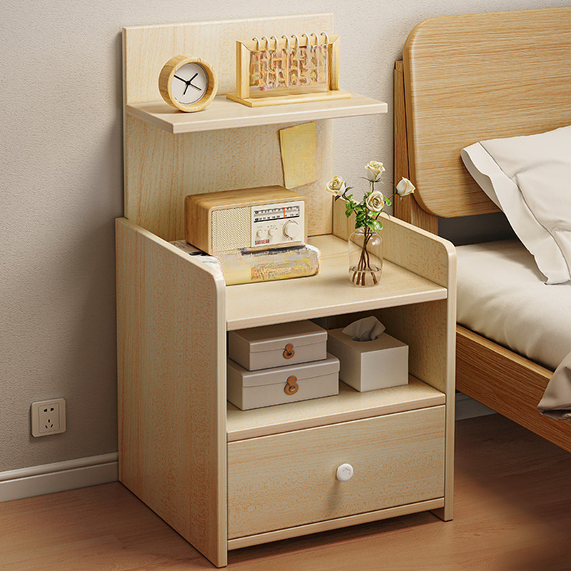 Chalk/Natural Colour Art Deco Open Nightstand with 2 Shelves and Composite Wood Countertop