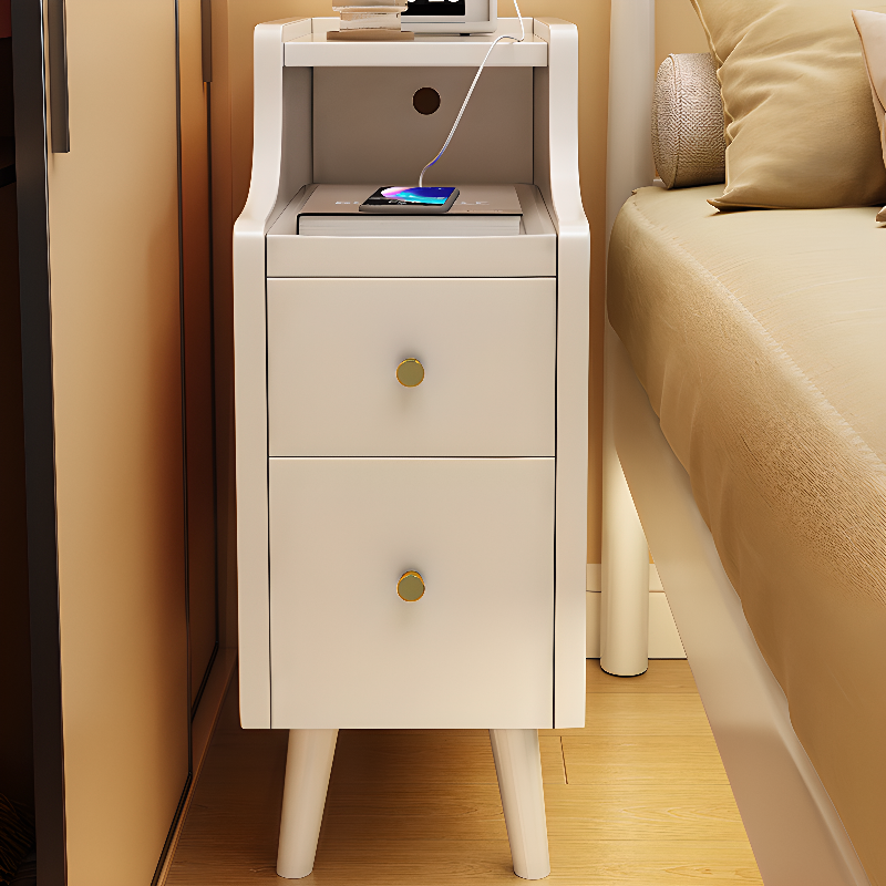 Art Deco Open Nightstand with 2 Drawers, 1 Shelf, Burl Wood Countertop, and Leg